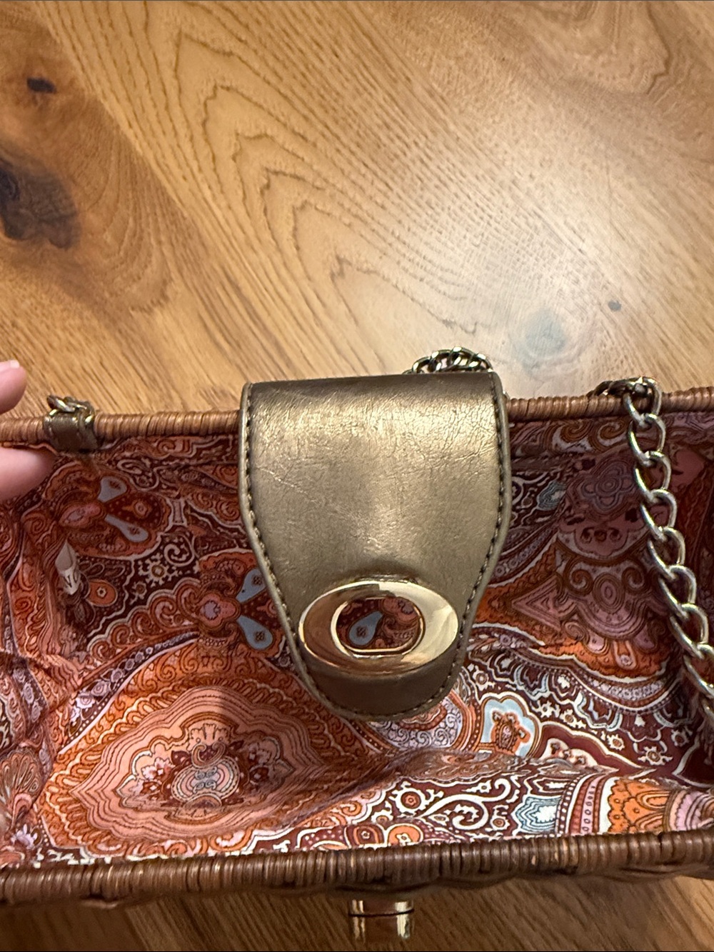 Woven Rattan Clutch with Metallic Trim — Brown - Picture 3 of 3